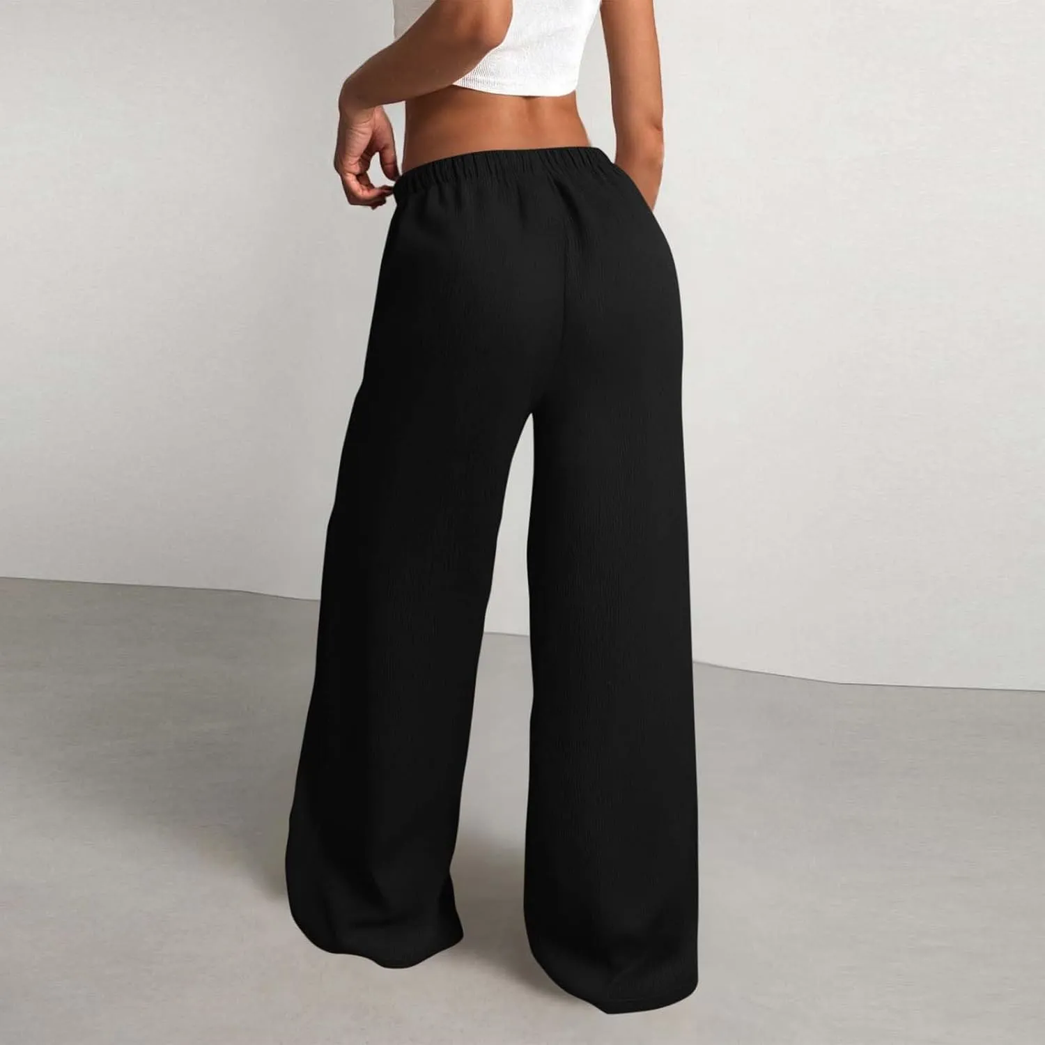 Hvyesh Casual Palazzo Pants for Women Baggy Wide Leg Summer Long Womens Trousers High Waisted Drawstring
