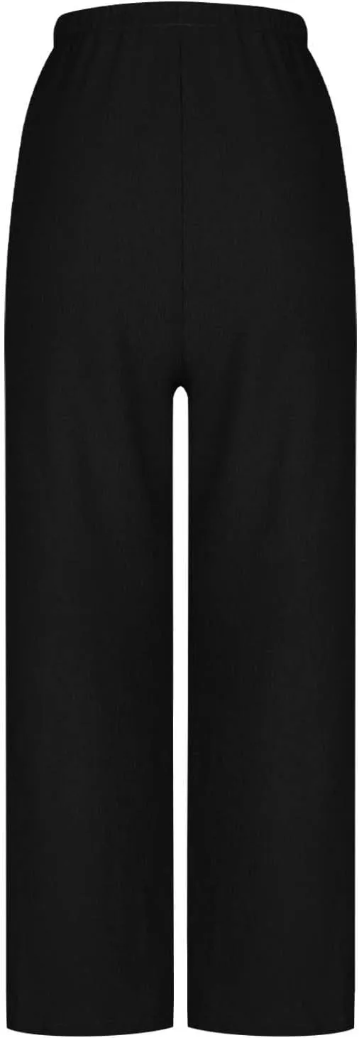 Hvyesh Casual Palazzo Pants for Women Baggy Wide Leg Summer Long Womens Trousers High Waisted Drawstring