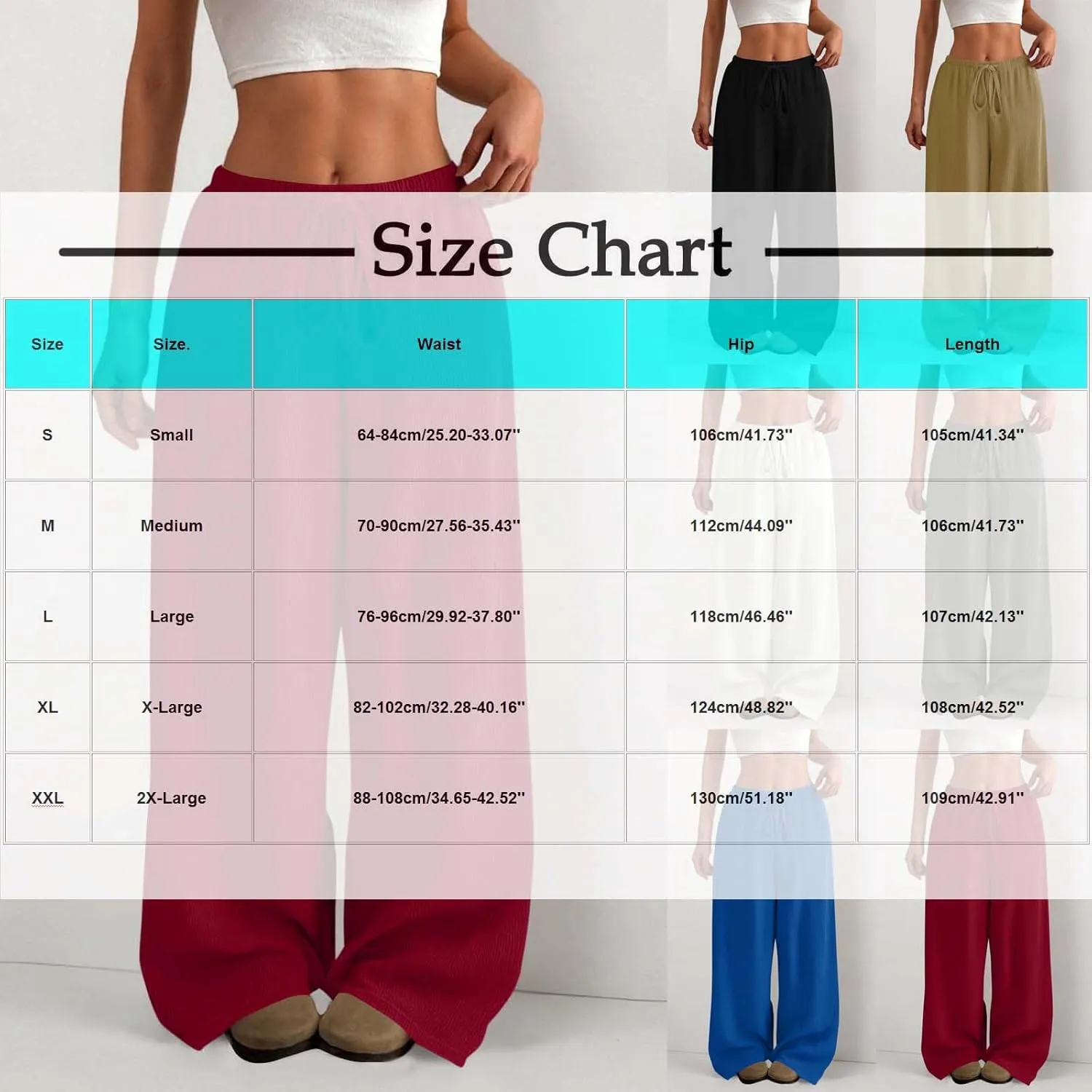 Hvyesh Casual Palazzo Pants for Women Baggy Wide Leg Summer Long Womens Trousers High Waisted Drawstring