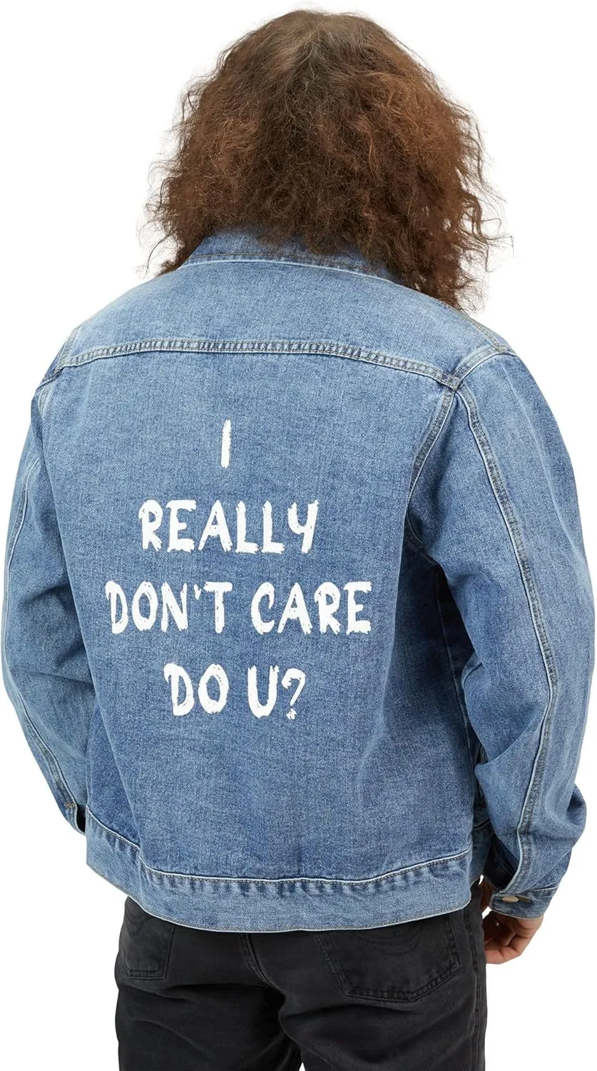 I Really Don't Care Do You Printed on Back Denim Jacket, Trendy Denim Jacket, Statement Jacket