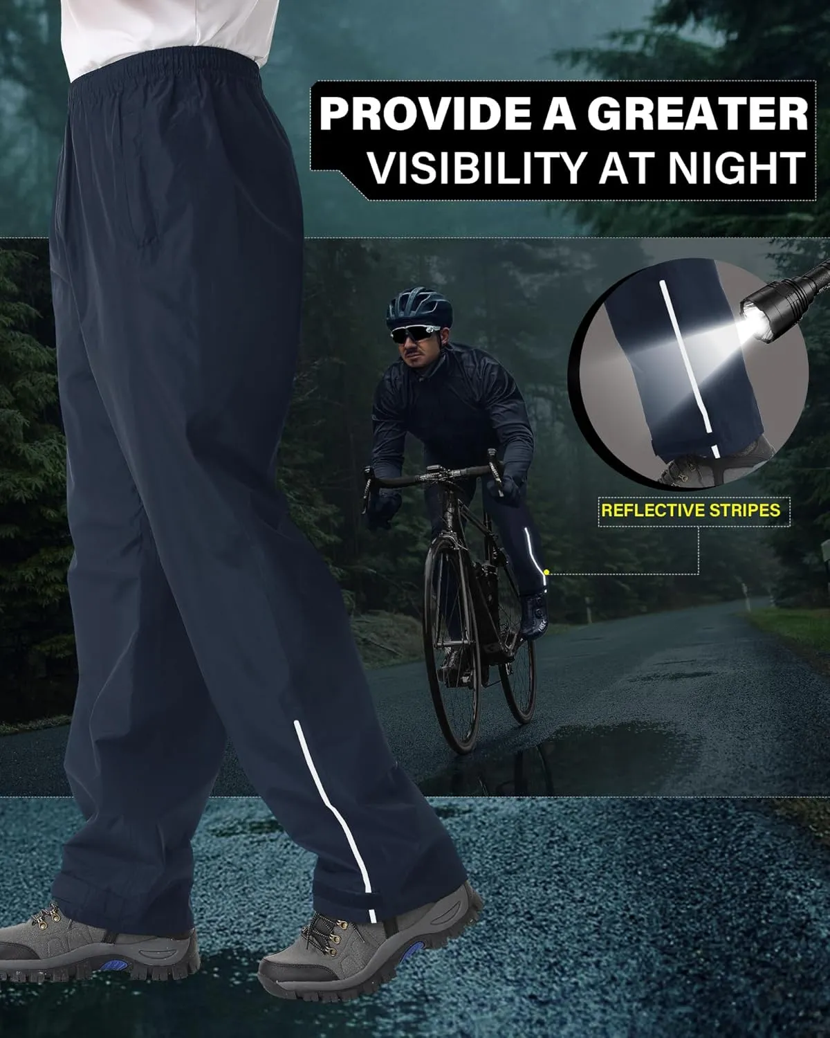 iCreek Men's Waterproof Rain Pants Lightweight Packable Windproof Outdoor Over Pants for Hiking Fishing Golf