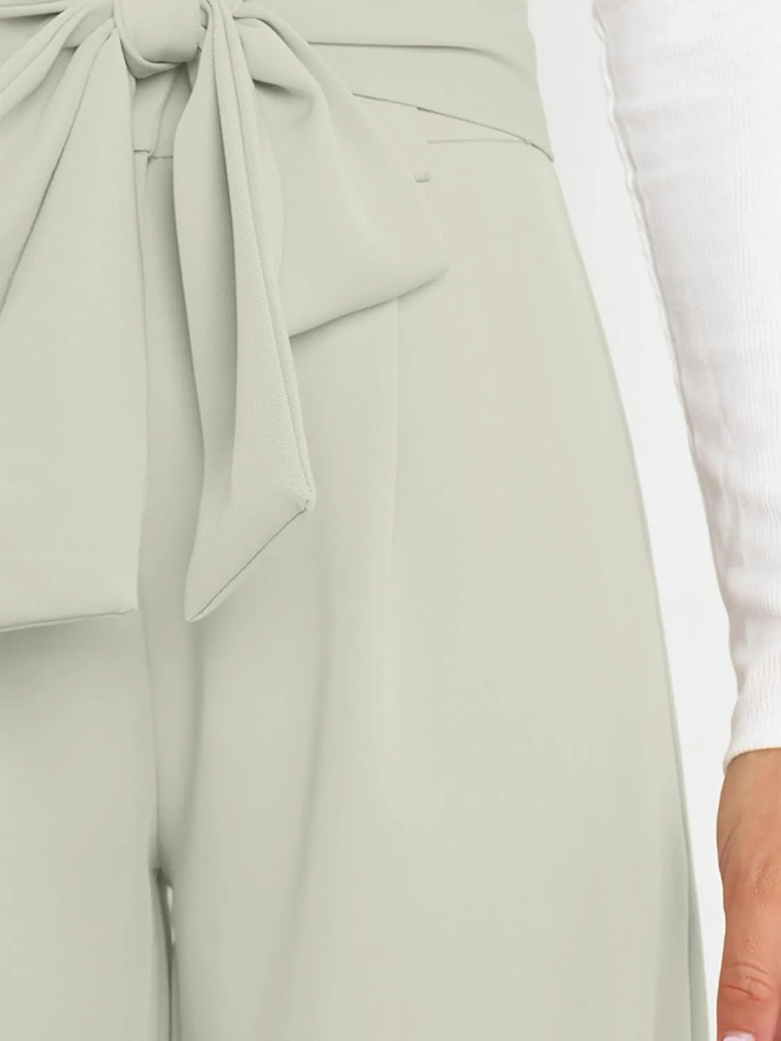 IFFEI Women's Wide Leg Pants with Pockets Business Casual Trousers High Waist with Adjustable Belt
