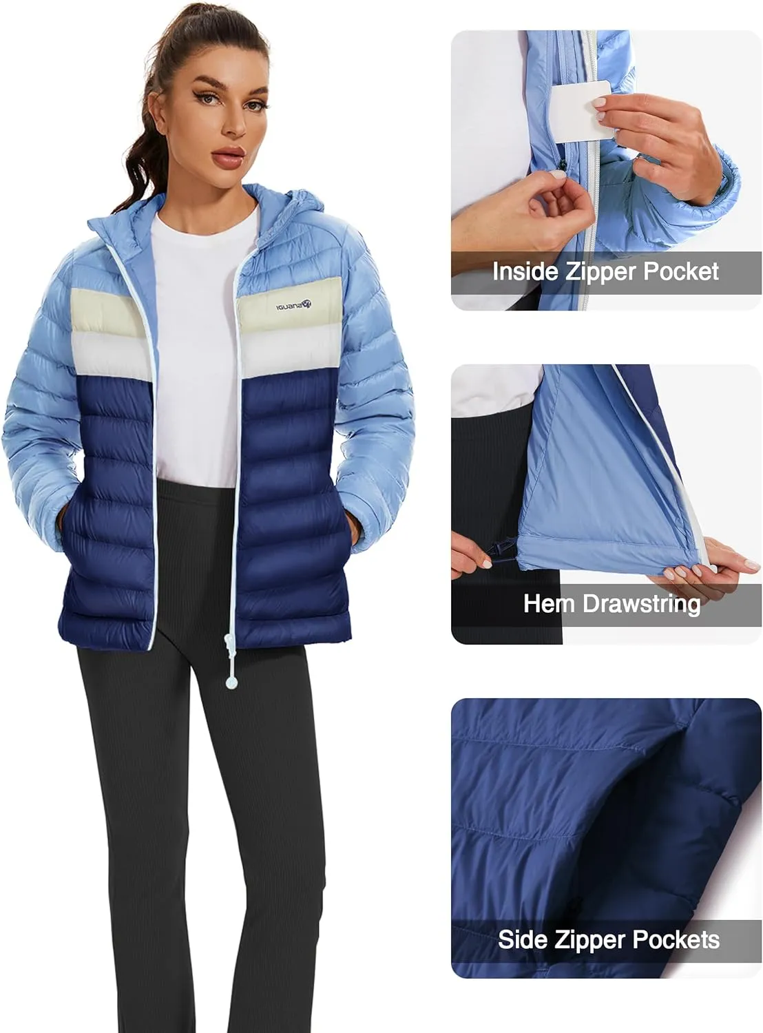Iguana Women's Hooded Packable Ultra Light Weight Short Down Jacket Winter Puffer Coat