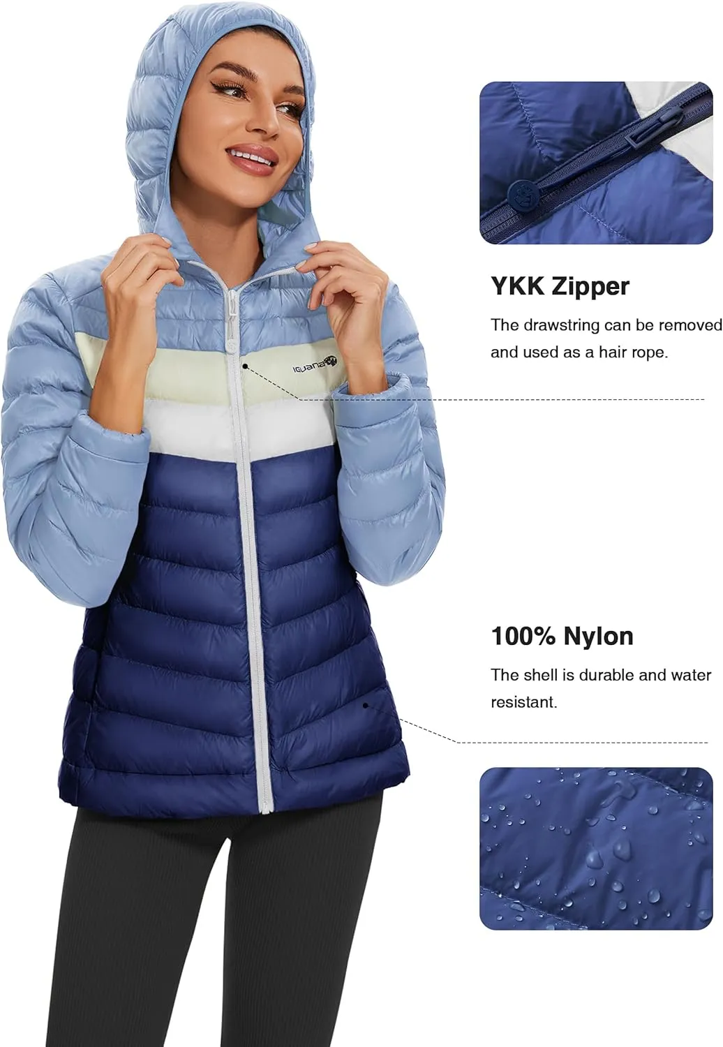 Iguana Women's Hooded Packable Ultra Light Weight Short Down Jacket Winter Puffer Coat