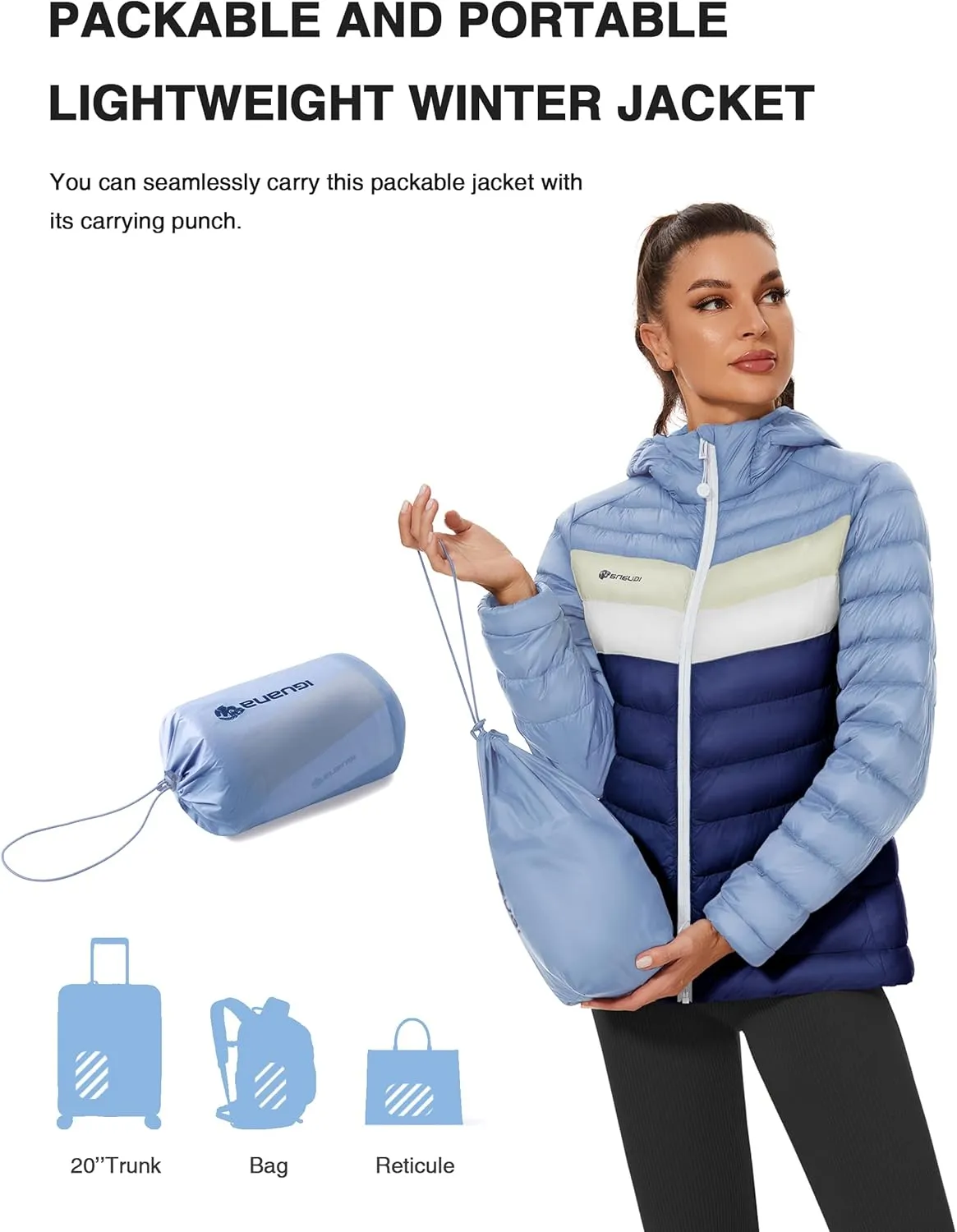 Iguana Women's Hooded Packable Ultra Light Weight Short Down Jacket Winter Puffer Coat