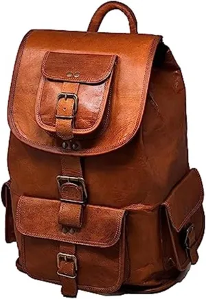 jaald 18" Brown Leather Backpack Vintage Rucksack Laptop Bag Water Resistant Casual Daypack College Bookbag Comfortable Lightweight Travel Hiking/Picnic for Men