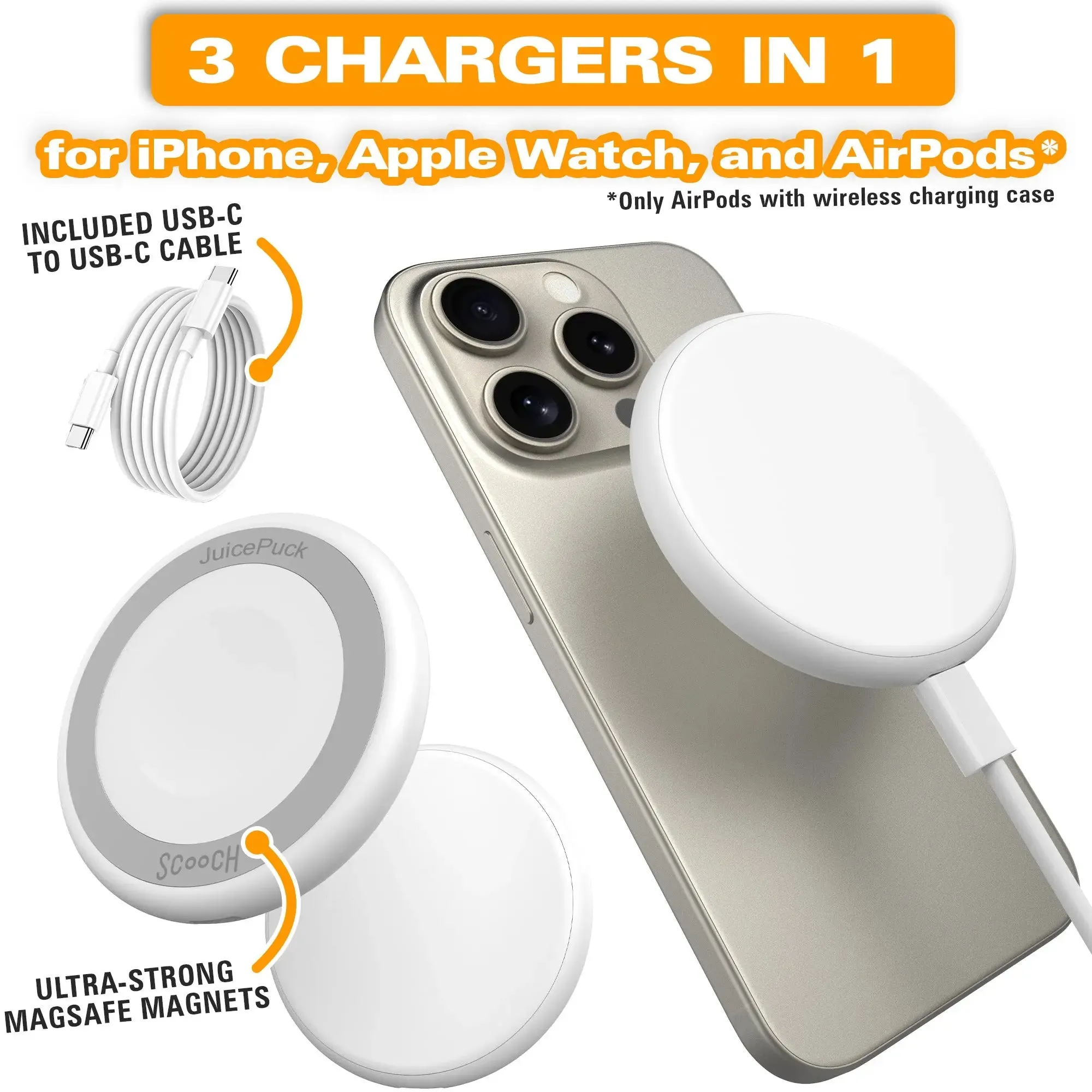 JuicePuck for MagSafe - 15W Charger for iPhone, Apple Watch, and AirPods
