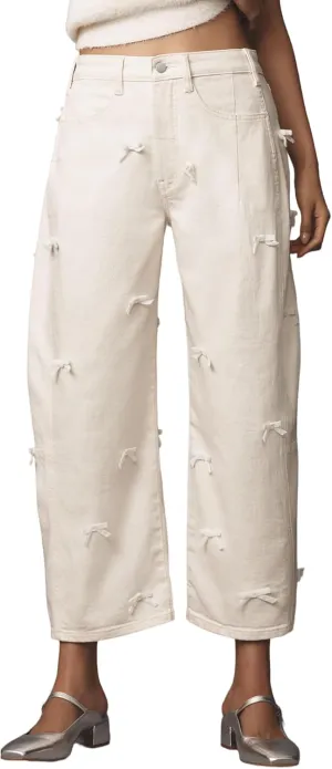Kedera Mid Rise Barrel Jeans for Women Y2K Wide Leg Denim Pants Baggy Boyfriend Jeans with Bows
