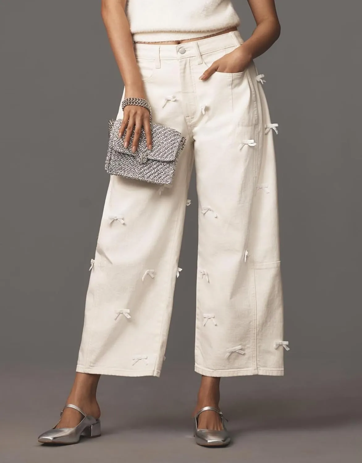 Kedera Mid Rise Barrel Jeans for Women Y2K Wide Leg Denim Pants Baggy Boyfriend Jeans with Bows