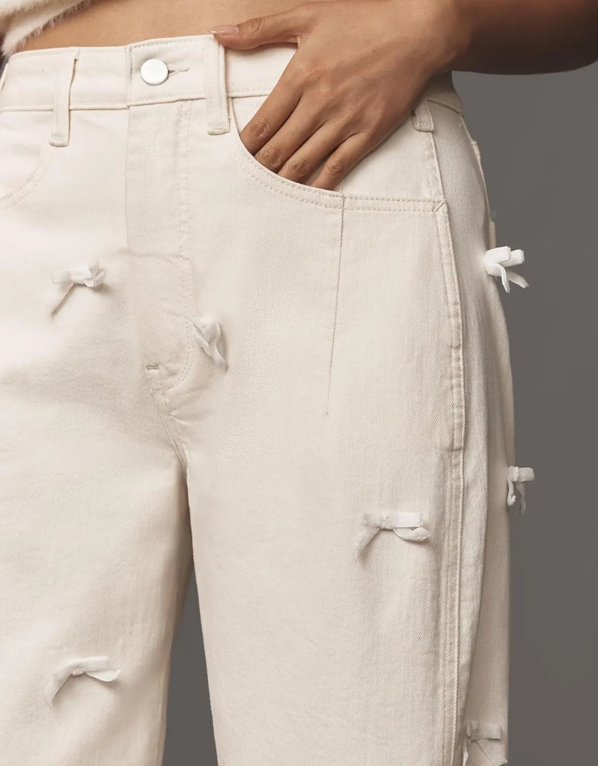 Kedera Mid Rise Barrel Jeans for Women Y2K Wide Leg Denim Pants Baggy Boyfriend Jeans with Bows