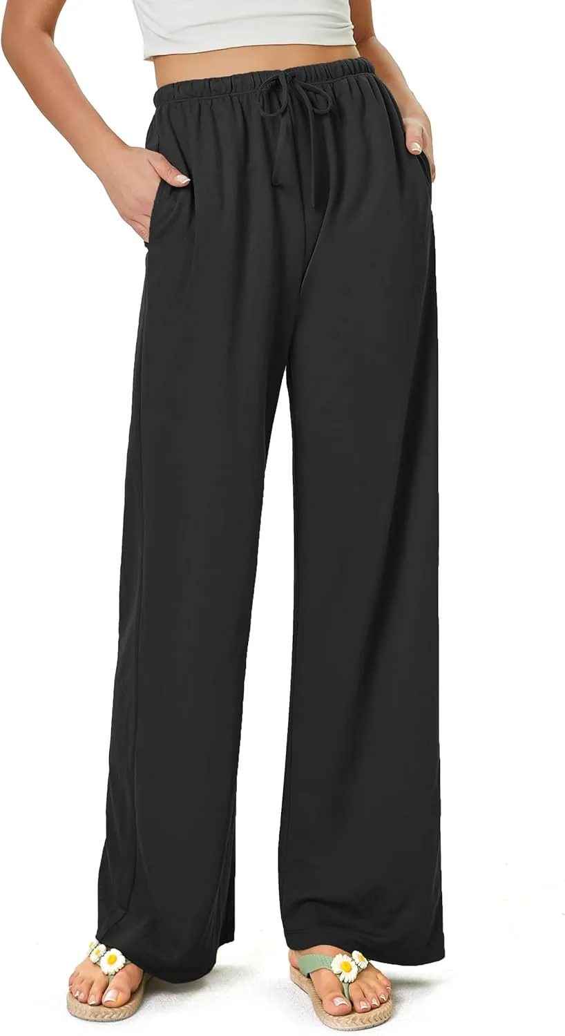 keriffe Summer Outfits Flowy Palazzo Pants for Women 2025 High Waisted Wide Leg Beach Casual Vacation Pants Trousers Pockets
