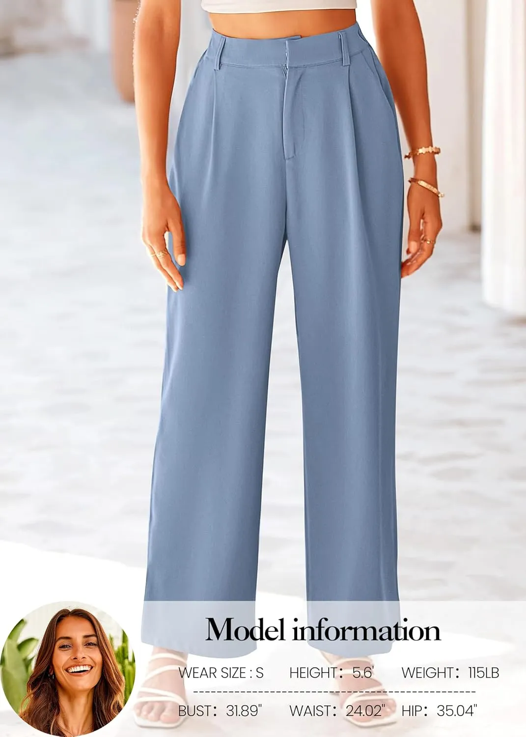 KIRUNDO Women's Elastic High Waisted Wide Leg Dress Pants Loose Fit Pleated Front Business Casual Work Pants Trousers