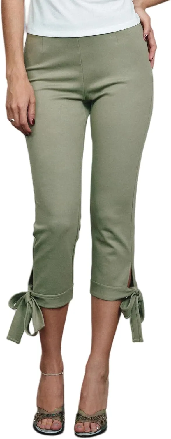 KMBANGI Women Skinny Capri Leggings Bow Tie Up Knee Length Capris Pants Sexy Stretchy Slim Fit Cropped Trousers