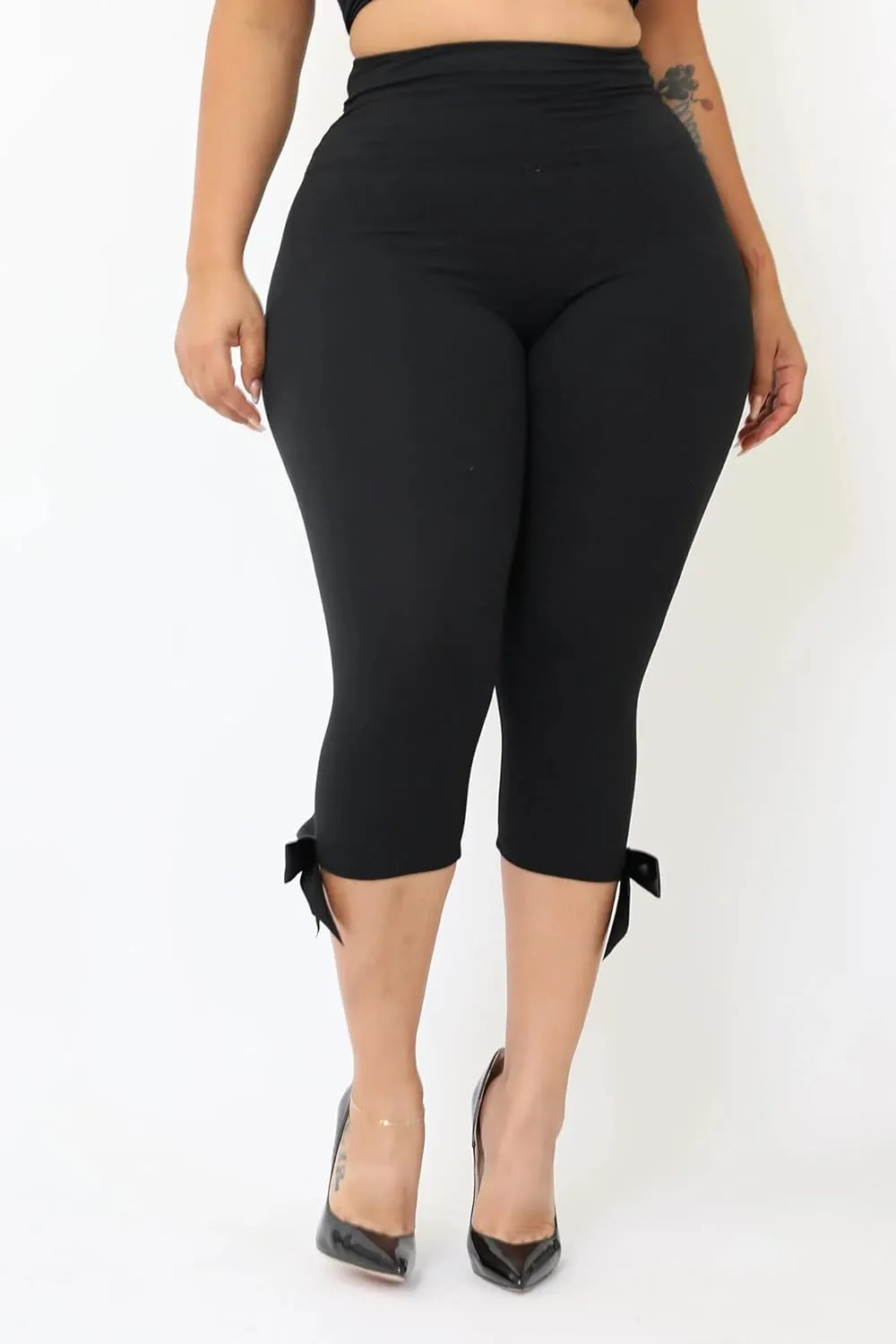 KMBANGI Women Skinny Capri Leggings Bow Tie Up Knee Length Capris Pants Sexy Stretchy Slim Fit Cropped Trousers