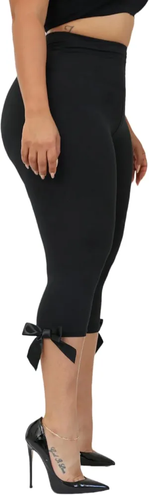 KMBANGI Women Skinny Capri Leggings Bow Tie Up Knee Length Capris Pants Sexy Stretchy Slim Fit Cropped Trousers