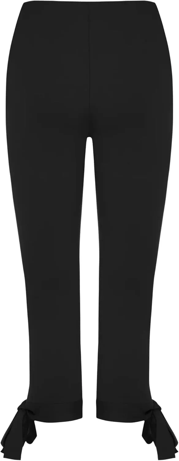 KMBANGI Women Skinny Capri Leggings Bow Tie Up Knee Length Capris Pants Sexy Stretchy Slim Fit Cropped Trousers