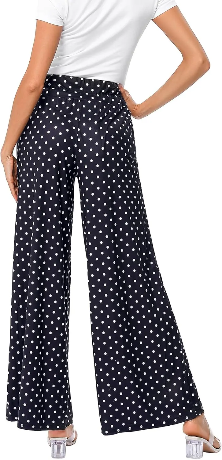 KOJOOIN Women's Wide Leg Pants Casual Palazzo Summer Flowy Pants Elastic High Waist Lounge Drawstring Long Trousers for Women