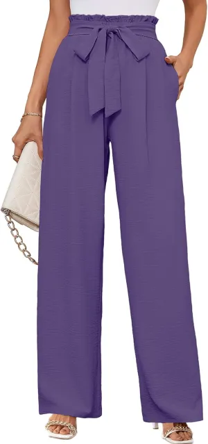 KORSIS Women's Wide Leg Lounge Pants Lightweight High Waisted Loose Work Elastic Trousers with Pockets (S-2XL)