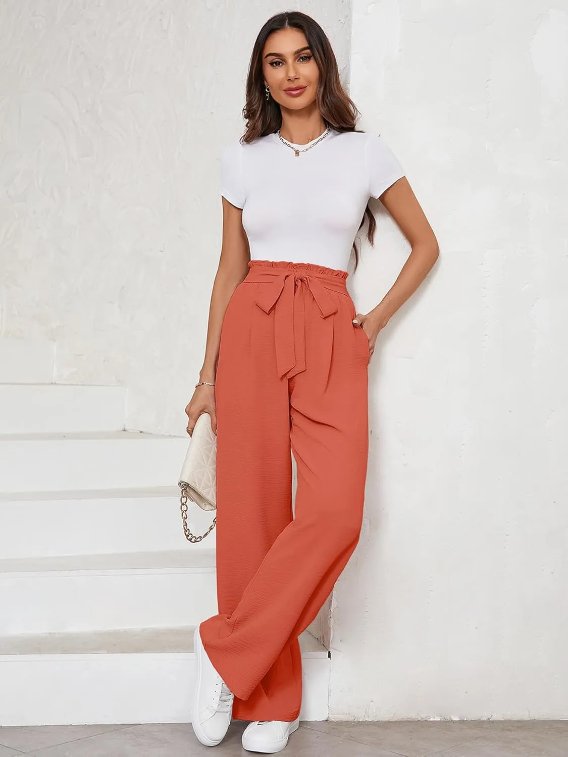 KORSIS Women's Wide Leg Lounge Pants Lightweight High Waisted Loose Work Elastic Trousers with Pockets (S-2XL)