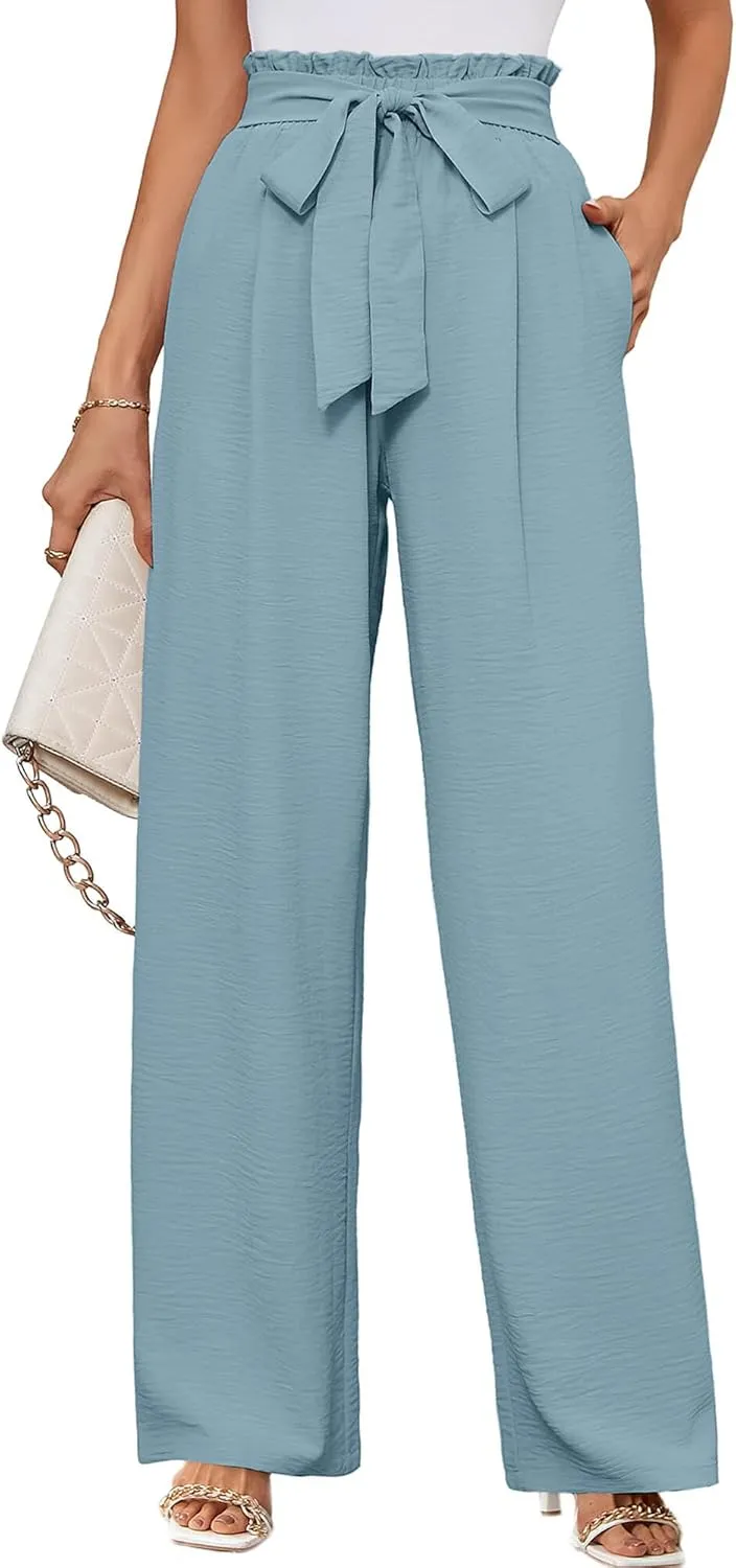 KORSIS Women's Wide Leg Lounge Pants Lightweight High Waisted Loose Work Elastic Trousers with Pockets (S-2XL)
