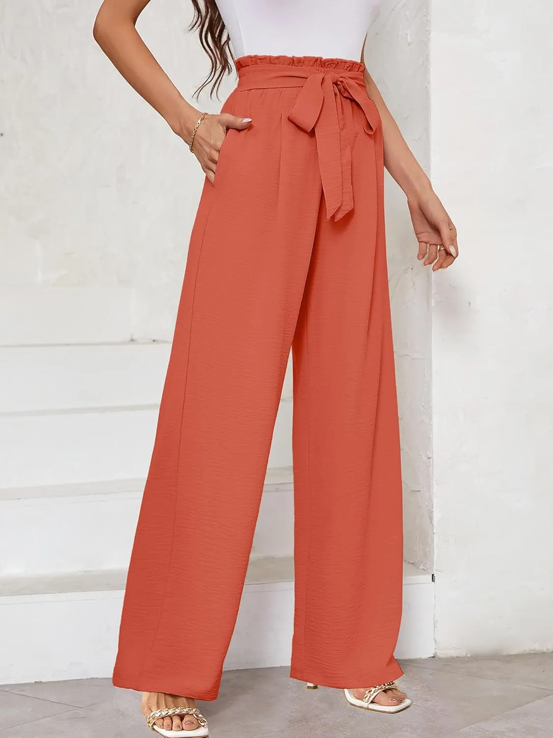 KORSIS Women's Wide Leg Lounge Pants Lightweight High Waisted Loose Work Elastic Trousers with Pockets (S-2XL)