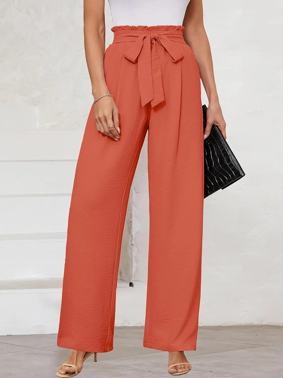 KORSIS Women's Wide Leg Lounge Pants Lightweight High Waisted Loose Work Elastic Trousers with Pockets (S-2XL)