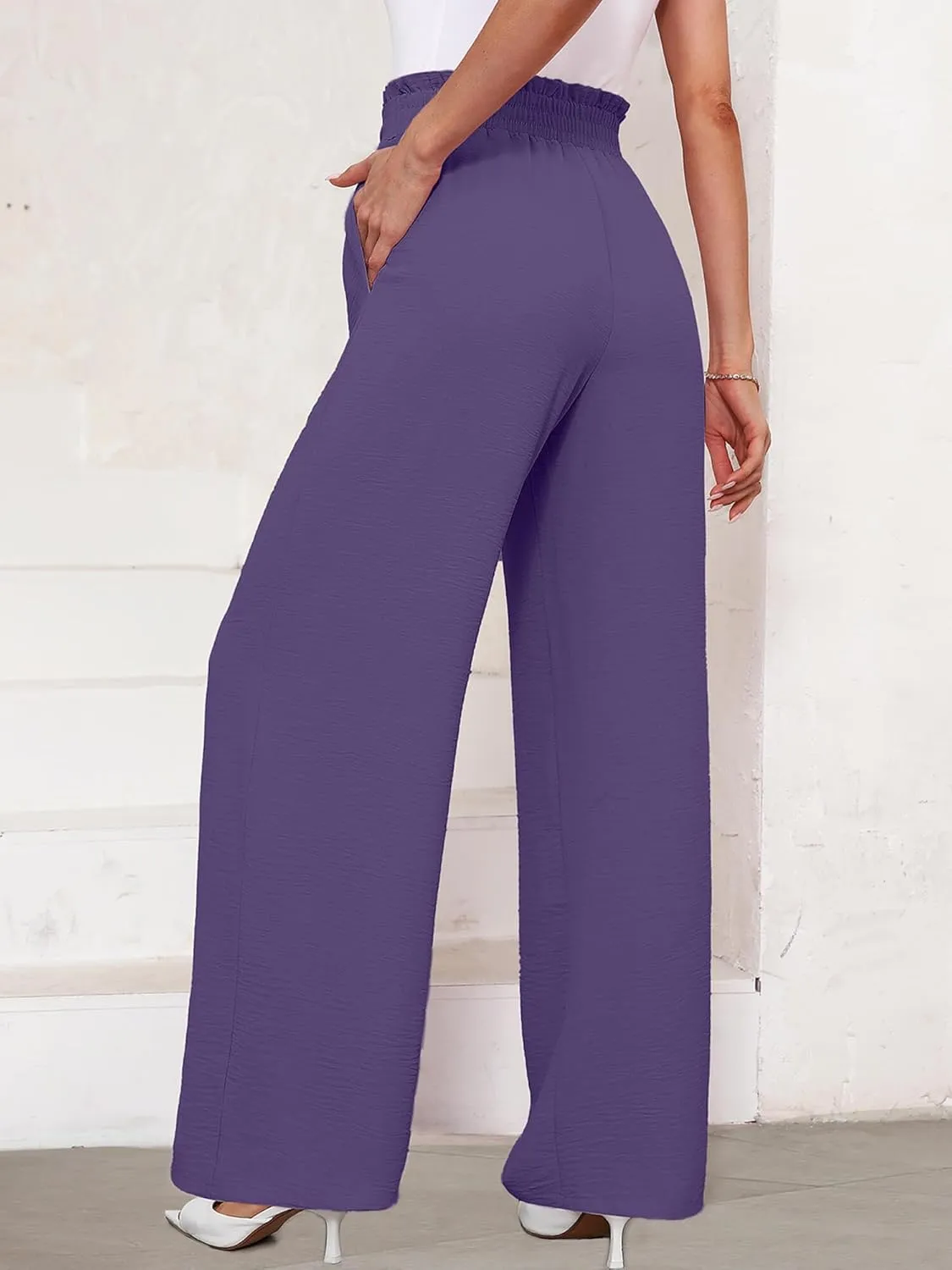KORSIS Women's Wide Leg Lounge Pants Lightweight High Waisted Loose Work Elastic Trousers with Pockets (S-2XL)