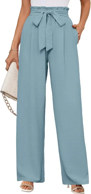 KORSIS Women's Wide Leg Lounge Pants Lightweight High Waisted Loose Work Elastic Trousers with Pockets (S-2XL)