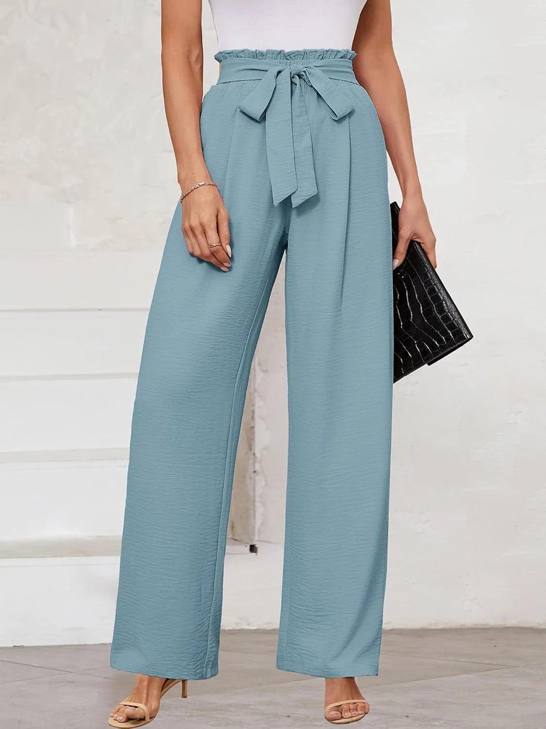 KORSIS Women's Wide Leg Lounge Pants Lightweight High Waisted Loose Work Elastic Trousers with Pockets (S-2XL)