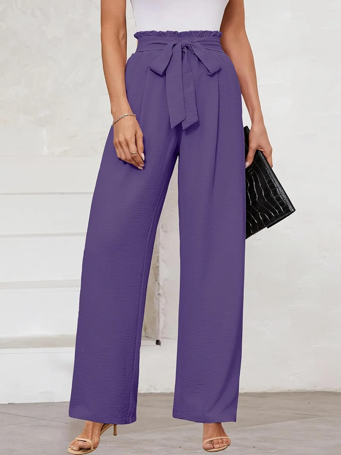 KORSIS Women's Wide Leg Lounge Pants Lightweight High Waisted Loose Work Elastic Trousers with Pockets (S-2XL)