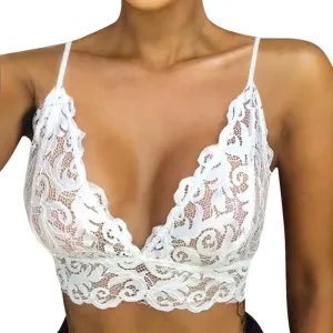Lace Bralettes for Women, Deep V Plunge Bra Comfortable Convertible Strap Wire Free Criss Cross Back Bralette Crop Top