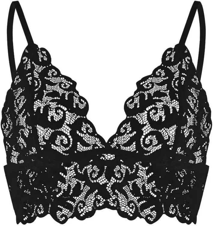 Lace Bralettes for Women, Deep V Plunge Bra Comfortable Convertible Strap Wire Free Criss Cross Back Bralette Crop Top