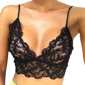 Lace Bralettes for Women, Deep V Plunge Bra Comfortable Convertible Strap Wire Free Criss Cross Back Bralette Crop Top