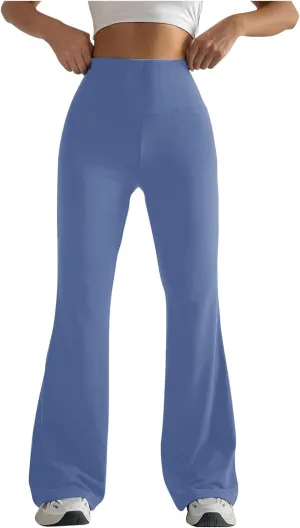 Ladies Flare Leg Yoga Pants High Waist Stretch Solid Color Trousers Bell Bottom Stylish Leggings Workout Gym Tights