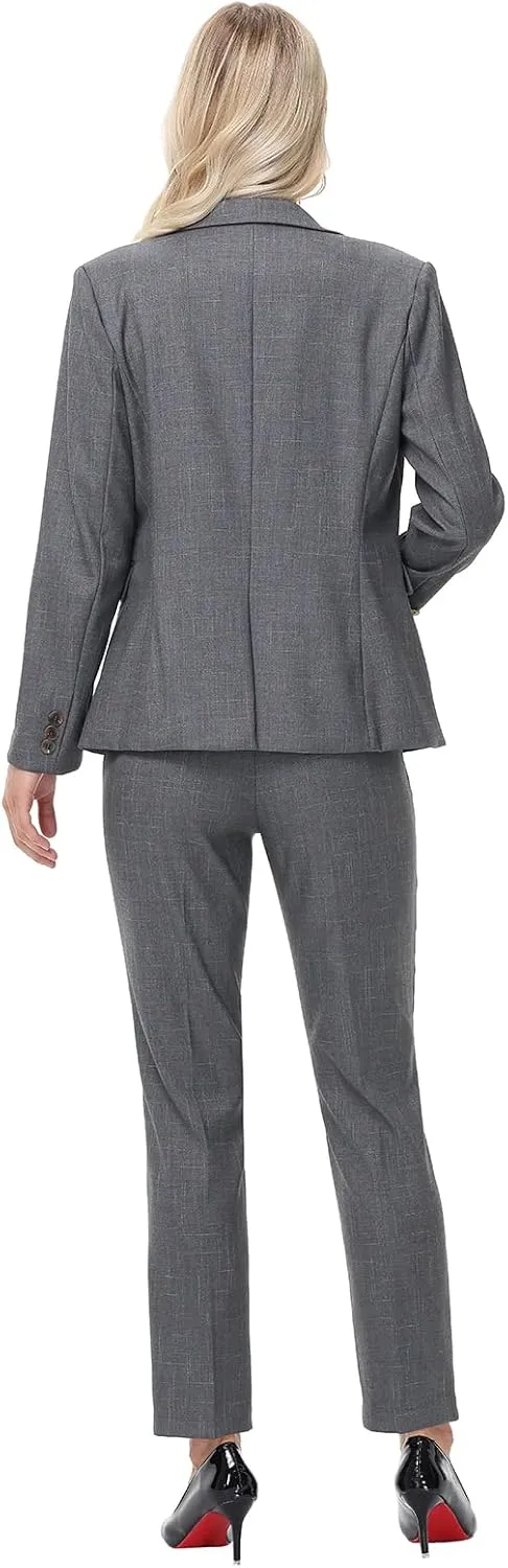 Lamgool Women's Suit Set 2 Piece Business Office Notch Lapel One Button Blazer and Pant Suit for Work