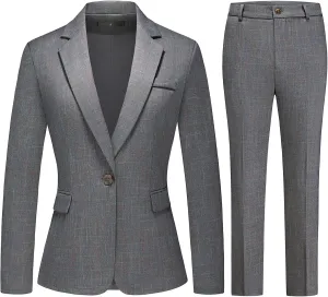Lamgool Women's Suit Set 2 Piece Business Office Notch Lapel One Button Blazer and Pant Suit for Work