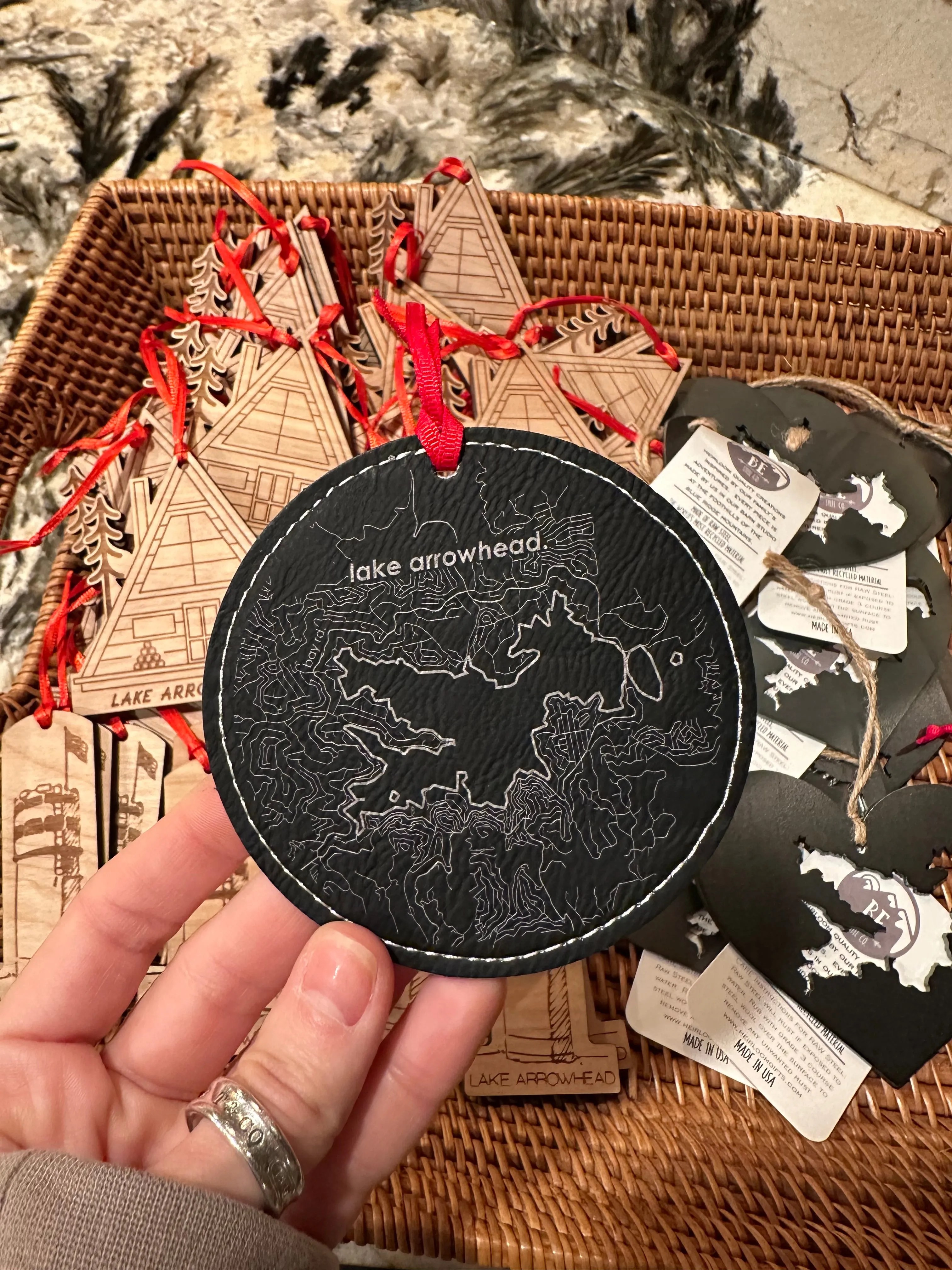 LEATHER ORNAMENT- Lake Arrowhead