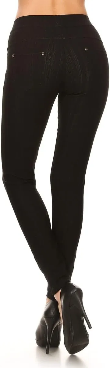 Leggings Depot Women's Cotton Blend Stretch Pull-on Jeggings Casual Pants with Pockets (Available in Plus Size)