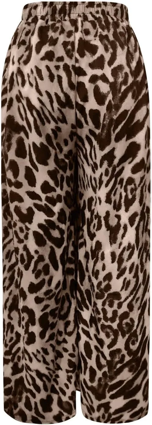 Leopard Print Pants for Women Drawstring High Waisted Color Block Side Striped Straight Leg Wide Leg Loose Pants