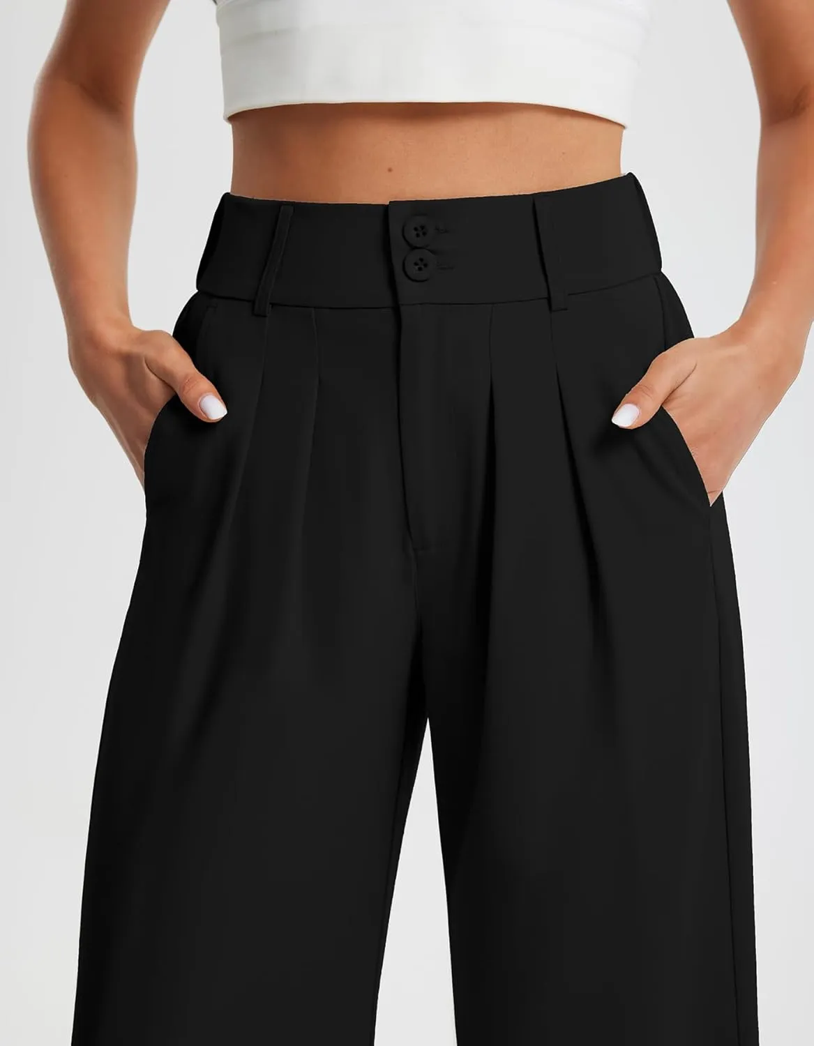 Libin Women's Wide Leg Dress Pants High Waisted Button Pleated Business Work Pants Casual Slacks Trousers with Pockets