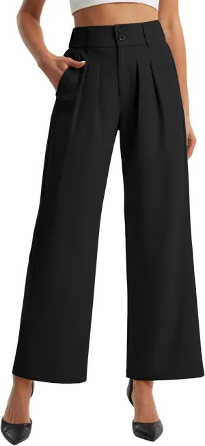 Libin Women's Wide Leg Dress Pants High Waisted Button Pleated Business Work Pants Casual Slacks Trousers with Pockets