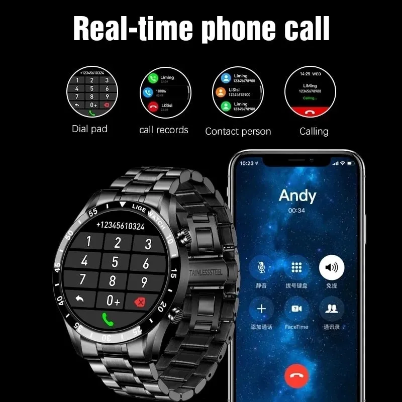 LIGE Quartz Touch Screen Waterproof Smart Fitness Watch