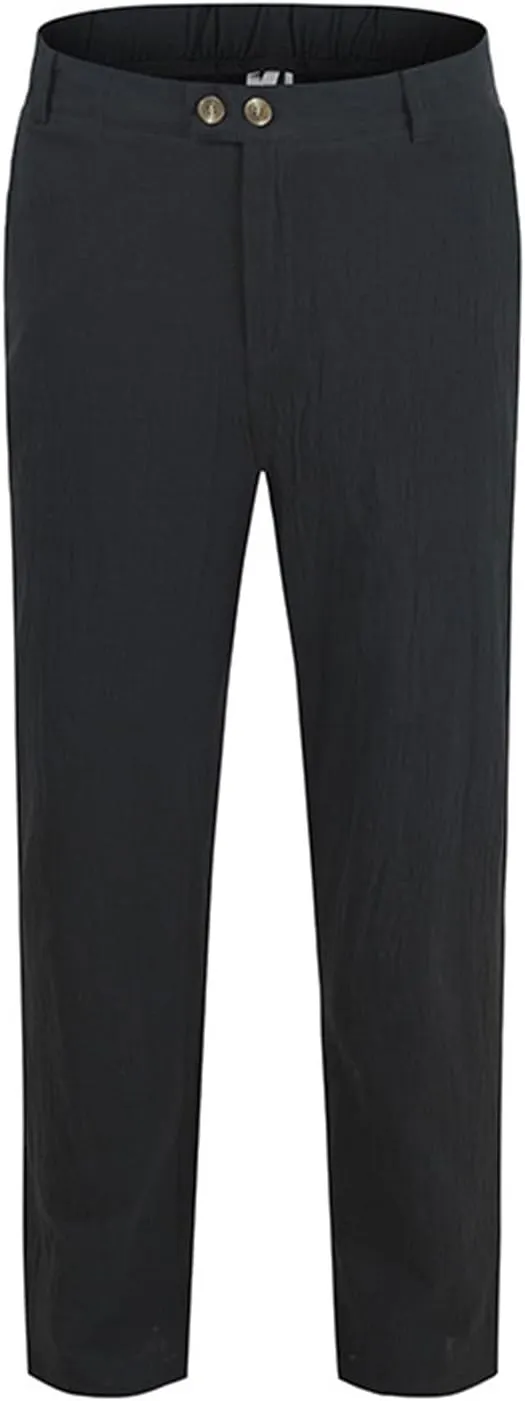 Linen Pants Men Classic Fit Buckle Zipper Solid Dress Pants Casual Stylish Straight Legs Formal Work Trousers