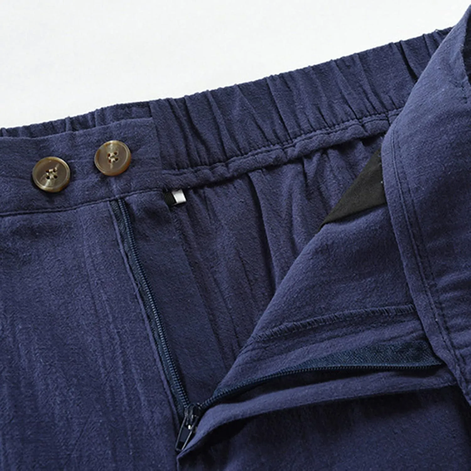 Linen Pants Men Classic Fit Buckle Zipper Solid Dress Pants Casual Stylish Straight Legs Formal Work Trousers