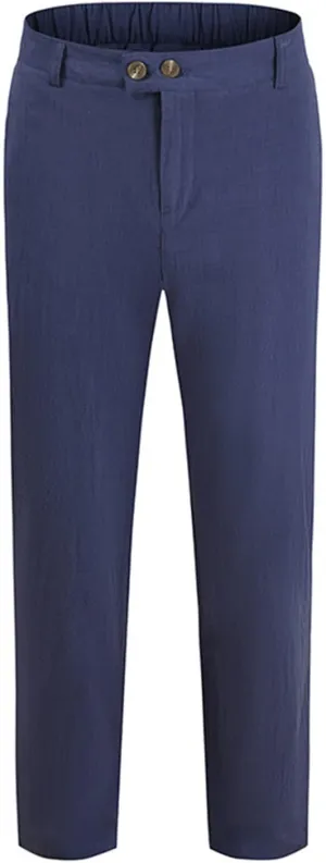 Linen Pants Men Classic Fit Buckle Zipper Solid Dress Pants Casual Stylish Straight Legs Formal Work Trousers