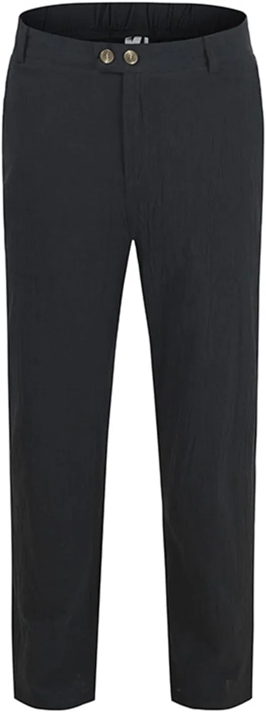 Linen Pants Men Classic Fit Buckle Zipper Solid Dress Pants Casual Stylish Straight Legs Formal Work Trousers