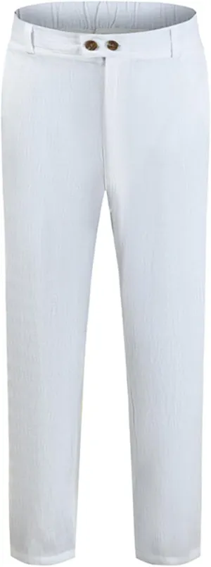 Linen Pants Men Classic Fit Buckle Zipper Solid Dress Pants Casual Stylish Straight Legs Formal Work Trousers