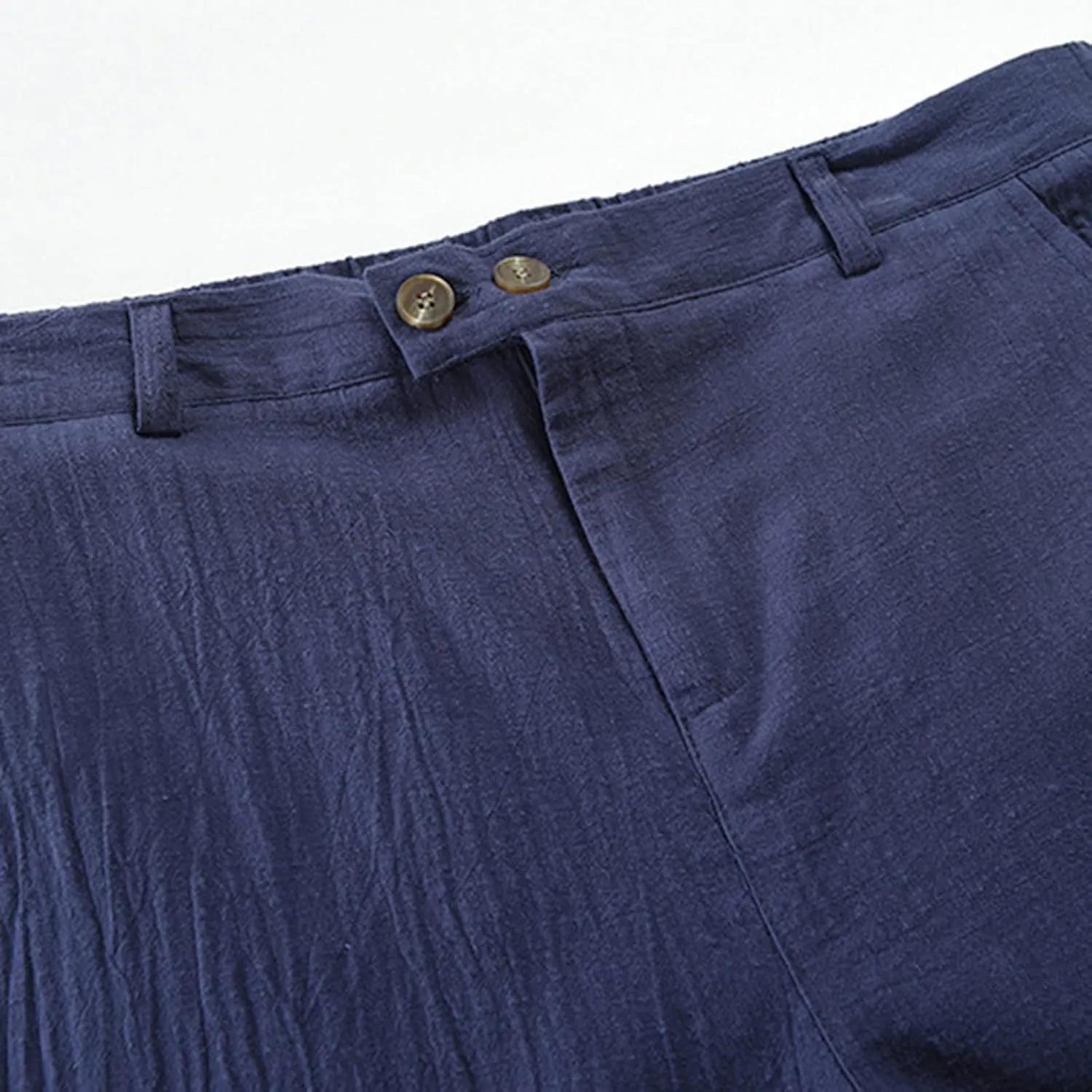 Linen Pants Men Classic Fit Buckle Zipper Solid Dress Pants Casual Stylish Straight Legs Formal Work Trousers