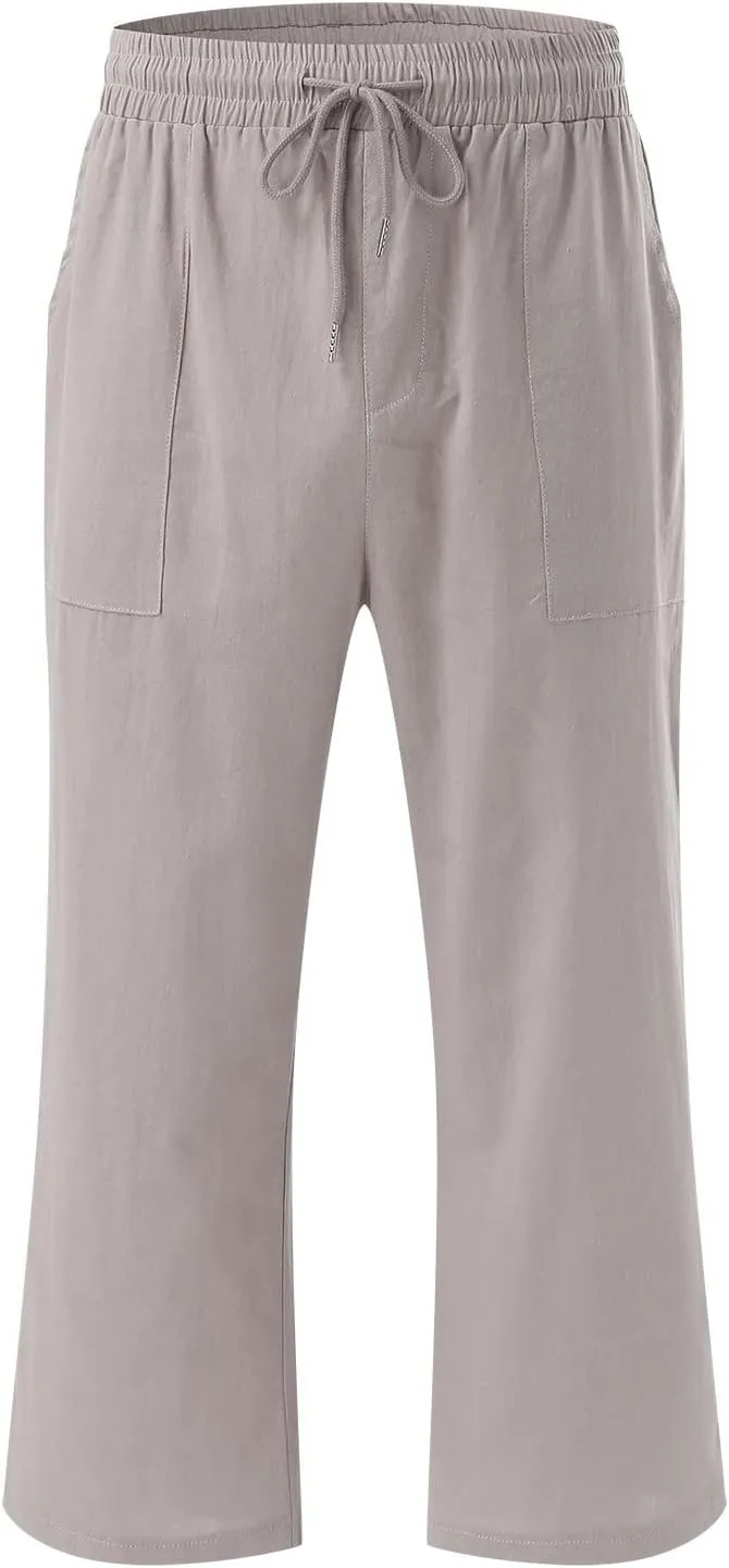 Linen Pants Women Petite Length Women Linen Pants Palazzo Lounge Harem Wide Leg Pants Beach Long Trousers Pockets