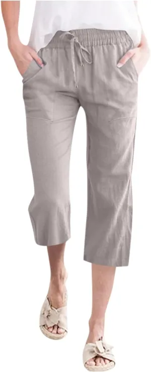 Linen Pants Women Petite Length Women Linen Pants Palazzo Lounge Harem Wide Leg Pants Beach Long Trousers Pockets